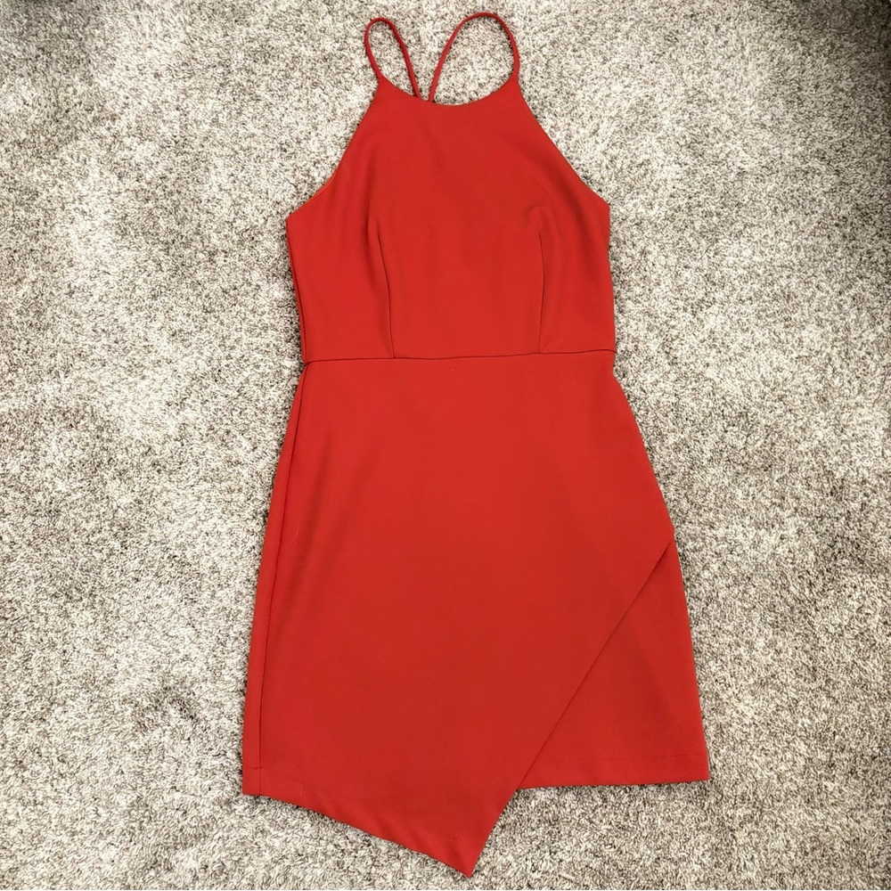 Lined Red Asymmetrical Dress